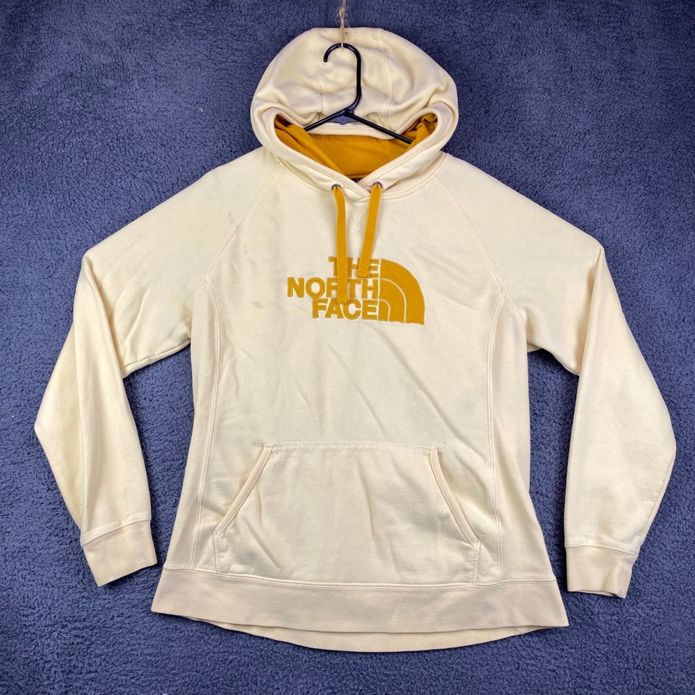 The North Face Womens Pullover Hoodie Yellow Logo Large L Sweatshirt